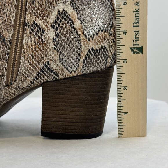 Very G Womens Size 11 Tan Snakeskin Hijack Ankle Booties Zip High Block Heels - Picture 14 of 16